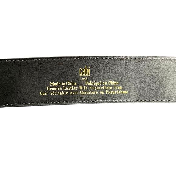 CAbi Genuine Leather Belt Womens M Mustard Yellow Black Ornamental Embossed - Picture 3 of 9